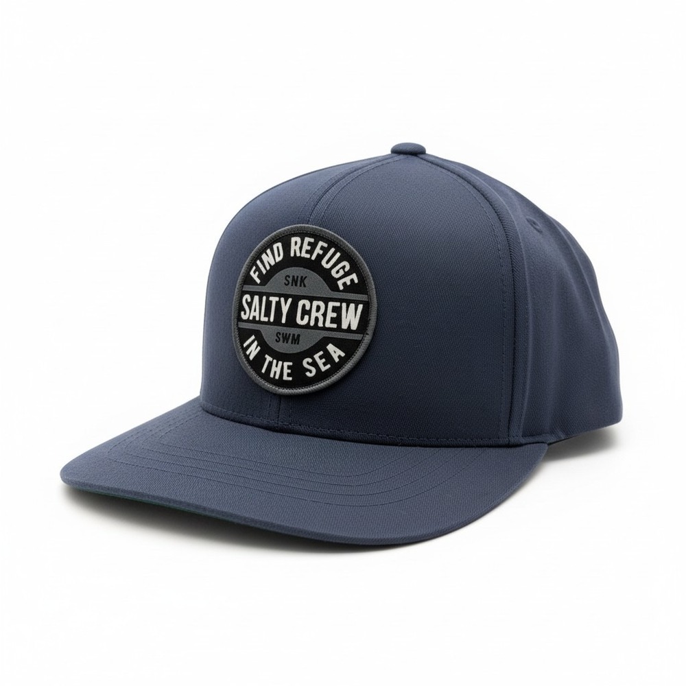 Salty Crew Landing Kids 6 Panel Navy Blue Snapback Hat Round Patch One Size NWT